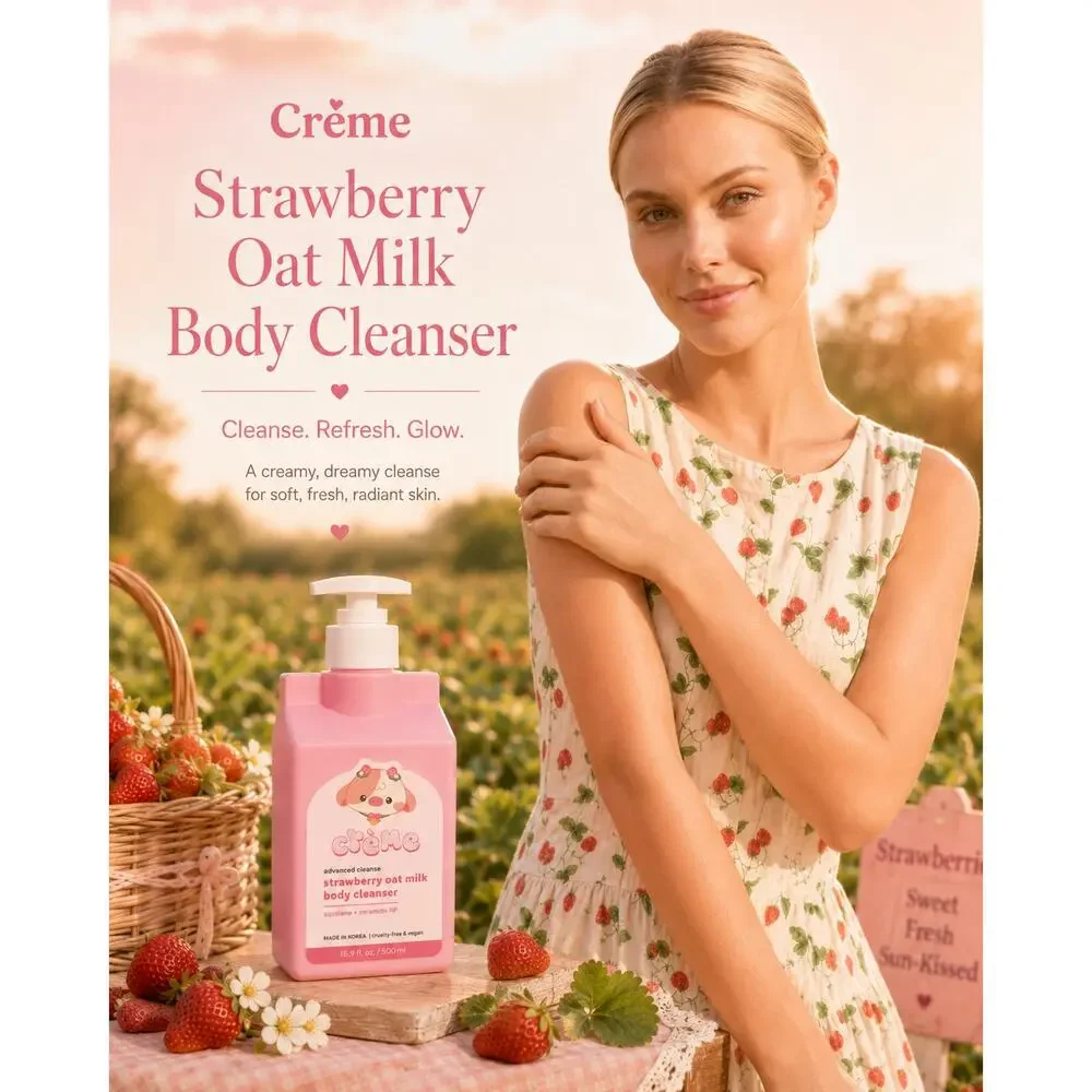 The Creme Shop Strawberry Oat Milk Body Cleanser Vegan K Beauty Korean Skincare